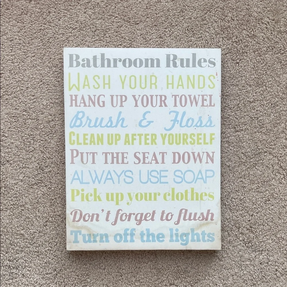 Colorful Bathroom Rules Wall Art